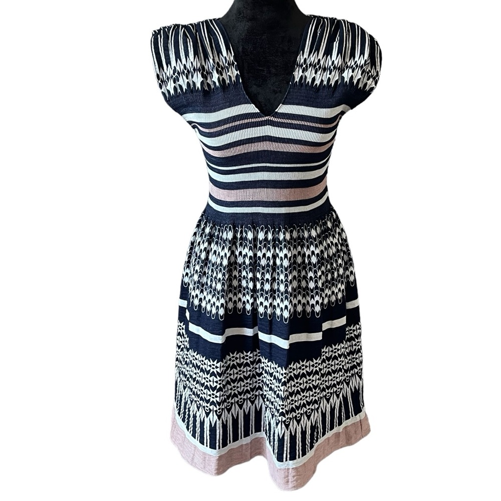Max Studio Sleeveless Ruched Smocked Waist Print Midi Dress Size L